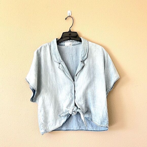 Ariztia Wilfred Free Denim Chambray Tie-Front Button Down Top - Picture 1 of 9